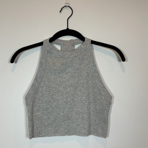 Free People Ribbed Knit Halter Crop Top Grey Casual Everyday Size Small - Picture 1 of 4